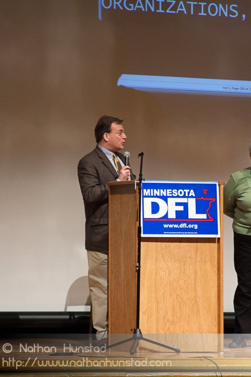 DFL Party Chair Brian Melendez addresses the SD59 convention